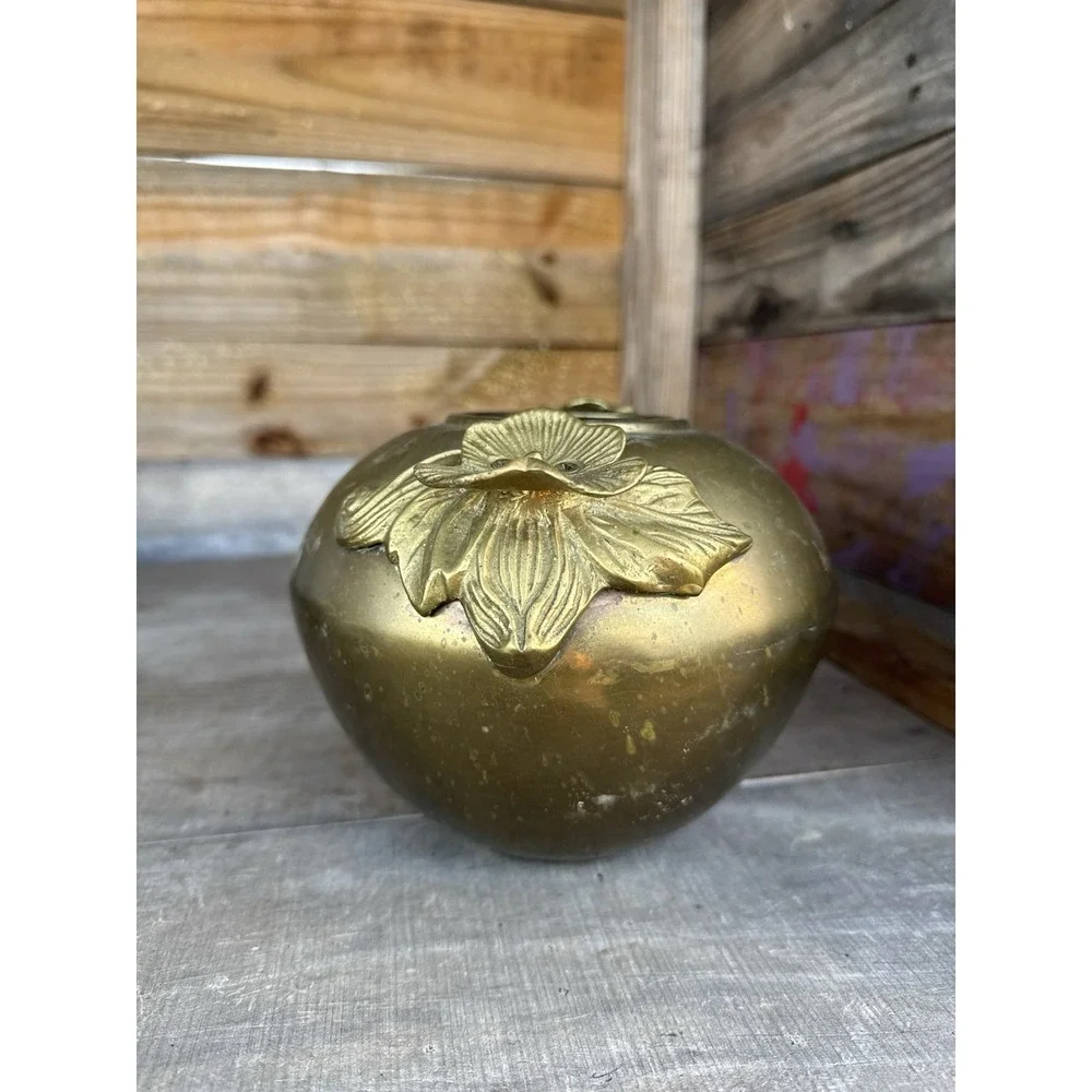 Brass Bowl Pot Vase‎ Art Deco Nouveau Style Vintage Floral Lillipad Handles
